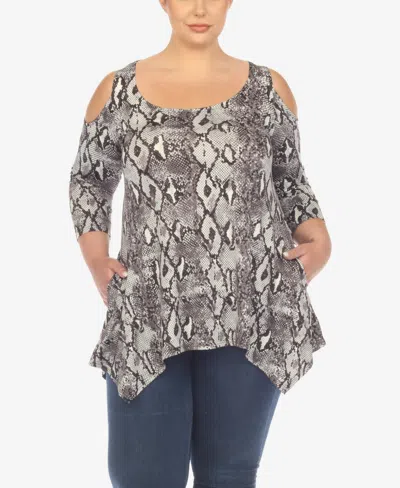 White Mark Plus Size Snake Print Cold Shoulder Tunic Top In White