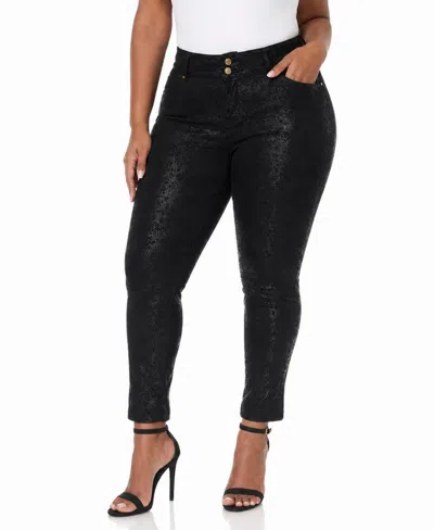 White Mark Plus Size Snake Print High-rise Ankle Pants In Black