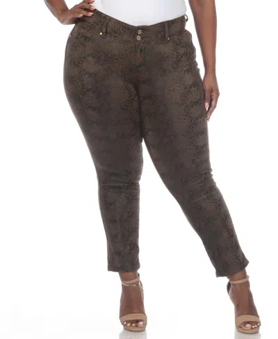 White Mark Plus Size Snake Print High-rise Ankle Pants In Brown
