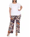 White Mark Plus Size Solid Top Paisley Print Pant Set In White
