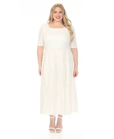 White Mark Square Neck Short Sleeve Tiered Womens Plus Elbow Sleeve Maxi Dress In White