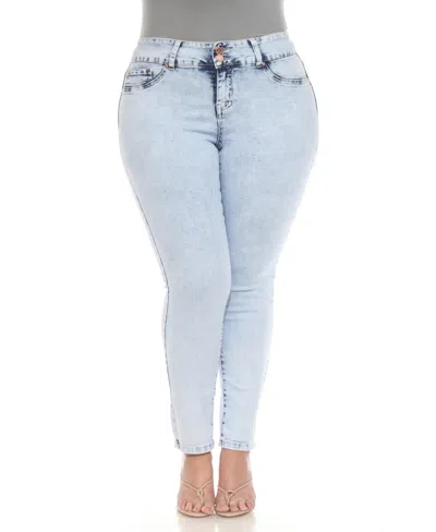 White Mark Plus Size Stretch Denim Jeans In Acid Wash Denim