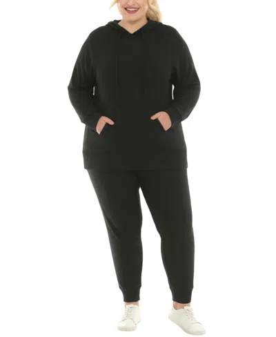 White Mark Plus Size Super Soft Two Piece Ribbed Set In Black