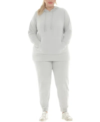 White Mark Plus Size Super Soft Two Piece Ribbed Set In White
