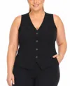 White Mark Plus Size Tailored Button Front Vest In Black