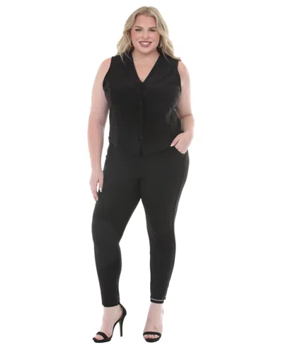White Mark Plus Size Tailored Vest Ankle Pants Matching Set In Black