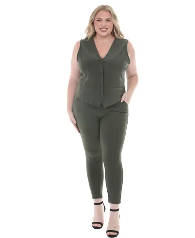 White Mark Plus Size Tailored Vest Ankle Pants Matching Set In Green