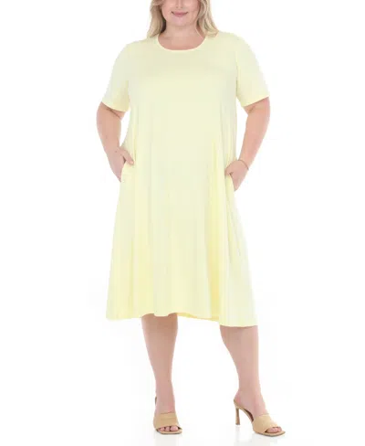White Mark Plus Size Tee Swing Midi Dress In Yellow