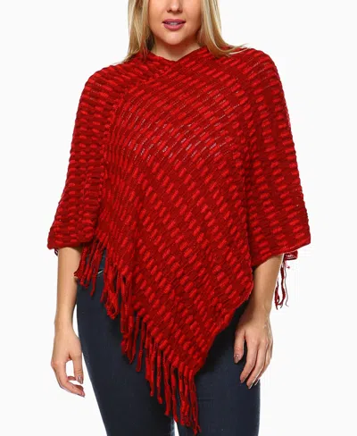 White Mark Plus Size Textured Knit Fringe Poncho In Red