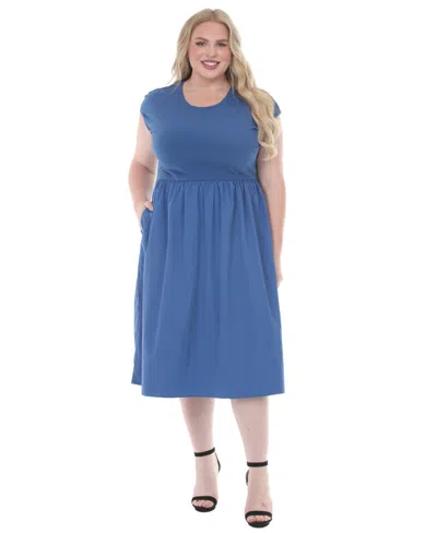 White Mark Plus Size Ultrasoft Cotton Knit To Woven Midi Dress In Purple