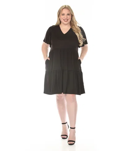 White Mark Plus Size V-neck Short Sleeve Dress In Black