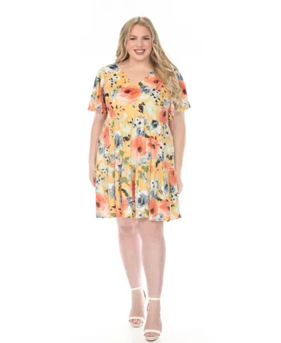 White Mark Plus Size V-neck Vintage Floral Short Sleeve Dress In Multi