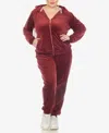 White Mark Plus Size Velour Tracksuit Loungewear 2pc Set In Brick Red