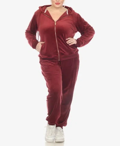 White Mark Plus Size Velour Tracksuit Loungewear 2pc Set In Brick Red