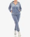White Mark Plus Size Velour Tracksuit Loungewear 2pc Set In Denim Blue
