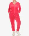 White Mark Plus Size Velour Tracksuit Loungewear 2pc Set In Magenta