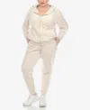 White Mark Plus Size Velour Tracksuit Loungewear 2pc Set In Pearl