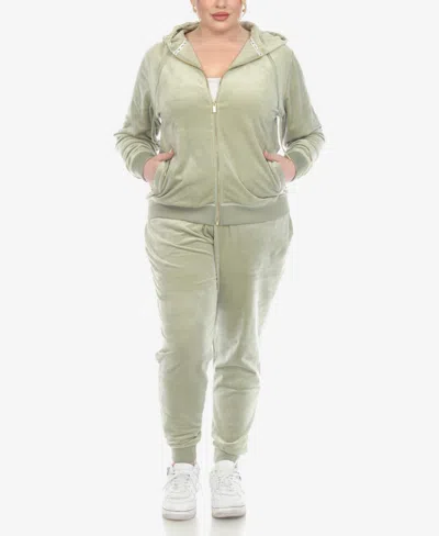 White Mark Plus Size Velour Tracksuit Loungewear 2pc Set In Sage