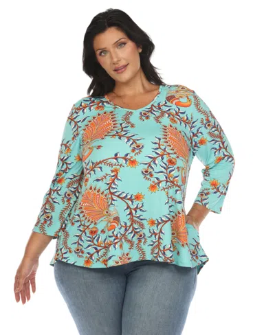 White Mark Plus Size Vibrant Boho Swing Top In Mint