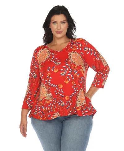 White Mark Plus Size Vibrant Boho Swing Top In Red