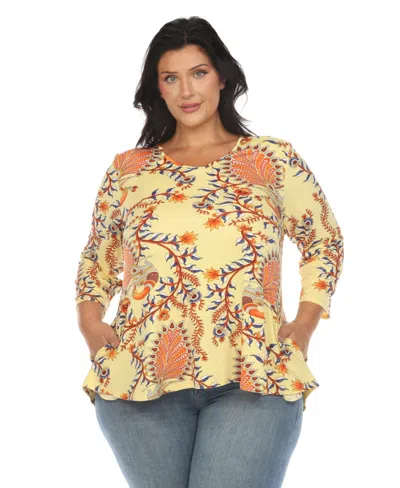 White Mark Plus Size Vibrant Boho Swing Top In Yellow