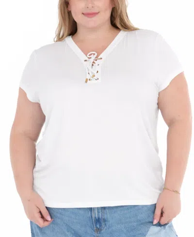 White Mark Plus Size V-neck Front Tie Top In Multi