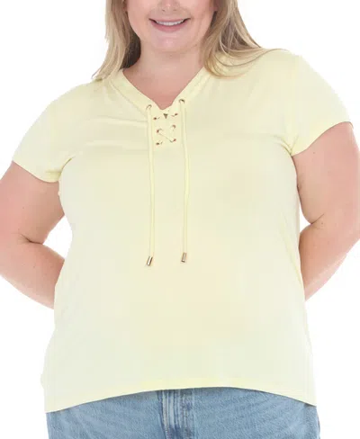 White Mark Plus Size V-neck Front Tie Top In White