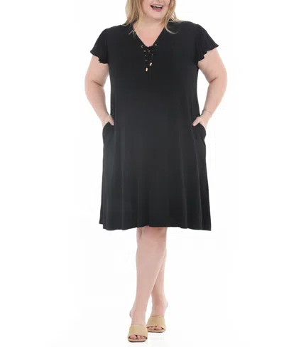 White Mark Plus Size V-neck Tie Front Shift Dress In Black