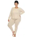 White Mark Plus Size Waffle Pajama Set In Beige