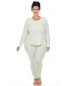 White Mark Plus Size Waffle Pajama Set In Green
