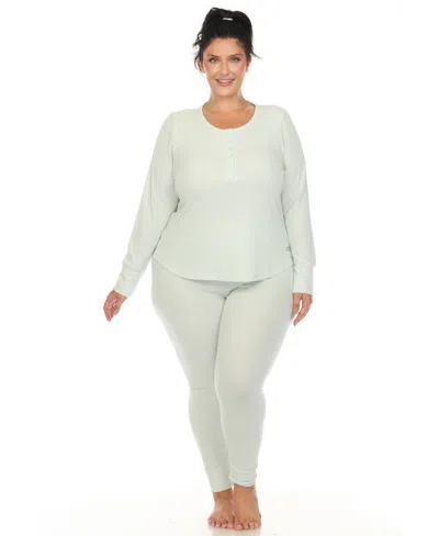 White Mark Plus Size Waffle Pajama Set In Green