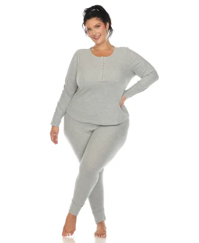 White Mark Plus Size Waffle Pajama Set In Light Grey