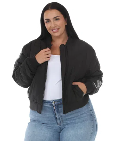 White Mark Plus Size Women's Quilted-lightweight Bomber Jacket In Black