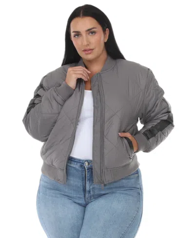 White Mark Plus Size Women's Quilted-lightweight Bomber Jacket In Gray