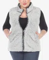White Mark Plus Size Women's Zip Up Sherpa Vest Jacket In Sheep Gray