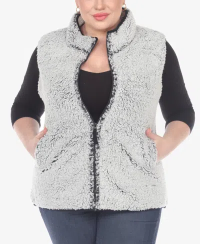 WHITE MARK PLUS SIZE WOMEN'S ZIP UP SHERPA VEST JACKET