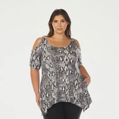 White Mark Plus Snake Print Womens Scoop Neck Short Sleeve Tunic Top In Black