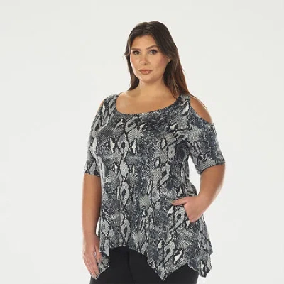 White Mark Plus Snake Print Womens Scoop Neck Short Sleeve Tunic Top In Black