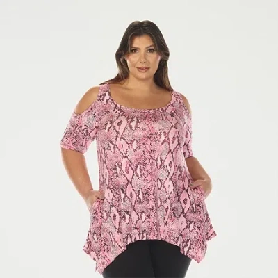 White Mark Plus Snake Print Womens Scoop Neck Short Sleeve Tunic Top In Pink
