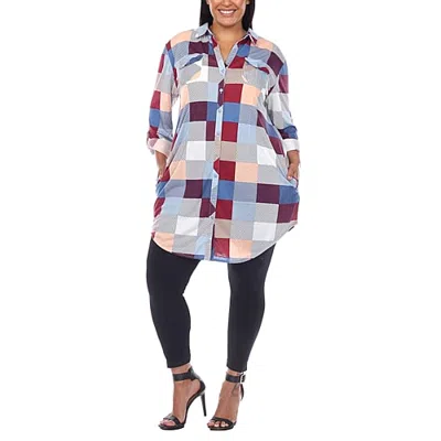 White Mark Plus Womens 3/4 Sleeve Tunic Top In Blue
