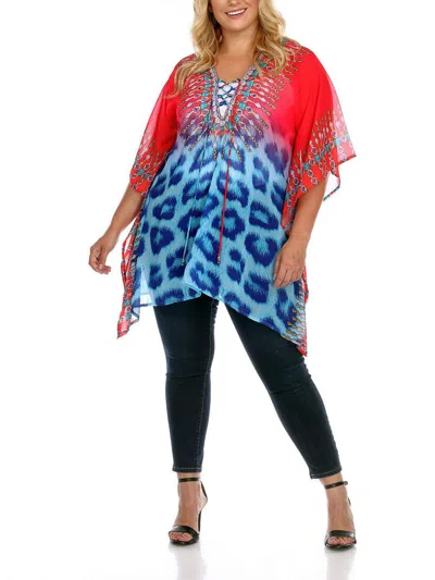 White Mark Plus Womens Chiffon Embellished Pullover Top In Multi