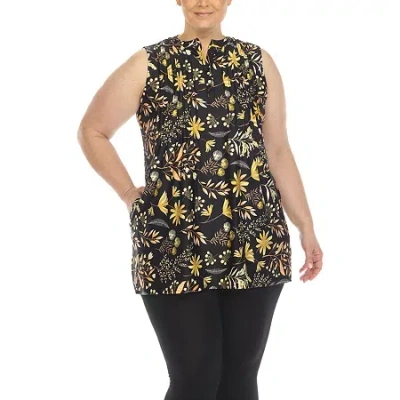 White Mark Plus Womens Crew Neck Sleeveless Tunic Top In Black