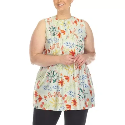 White Mark Plus Womens Crew Neck Sleeveless Tunic Top In Green