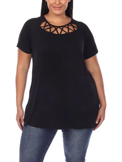White Mark Plus Womens Cut-out Round Neck Blouse In Black
