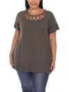 White Mark Plus Womens Cut-out Round Neck Blouse In Green