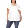 White Mark Plus Size Crisscross Cutout Short Sleeve Top In White