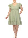 White Mark Plus Size Ruffle Sleeve Knee-length Dress In Green