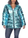 White Mark Plus Size Metallic Puffer Coat With Hoodie In Green