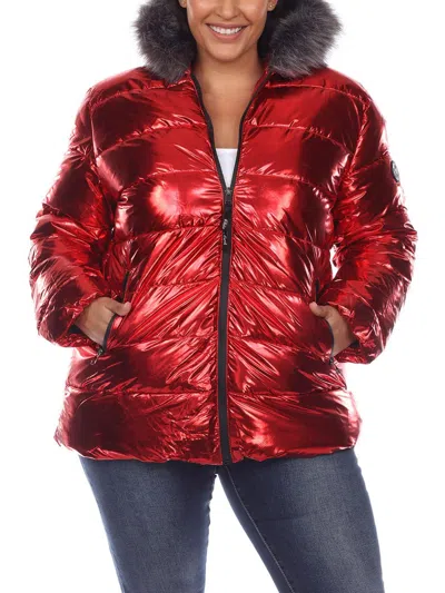 White Mark Plus Womens Faux Fur Cold Weather Puffer Jacket In Red