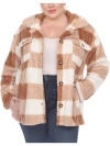 WHITE MARK PLUS WOMENS FAUX FUR PLAID FAUX FUR COAT